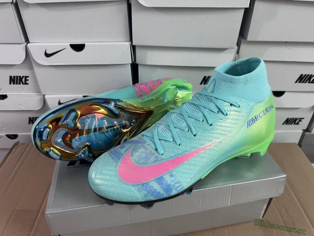Men's Nike Air Zoom Mercurial Superfly 10 Elite FG Firm Ground High-Tops Football Boots - Jade/Pink/Yellow