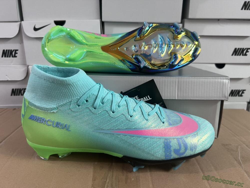 Men's Nike Air Zoom Mercurial Superfly 10 Elite FG Firm Ground High-Tops Football Boots - Jade/Pink/Yellow