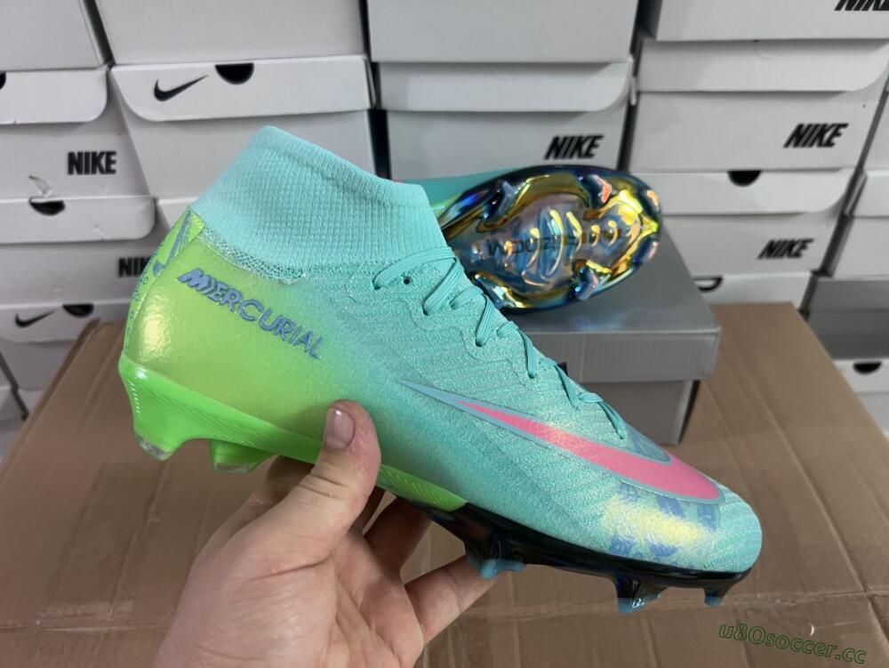 Men's Nike Air Zoom Mercurial Superfly 10 Elite FG Firm Ground High-Tops Football Boots - Jade/Pink/Yellow