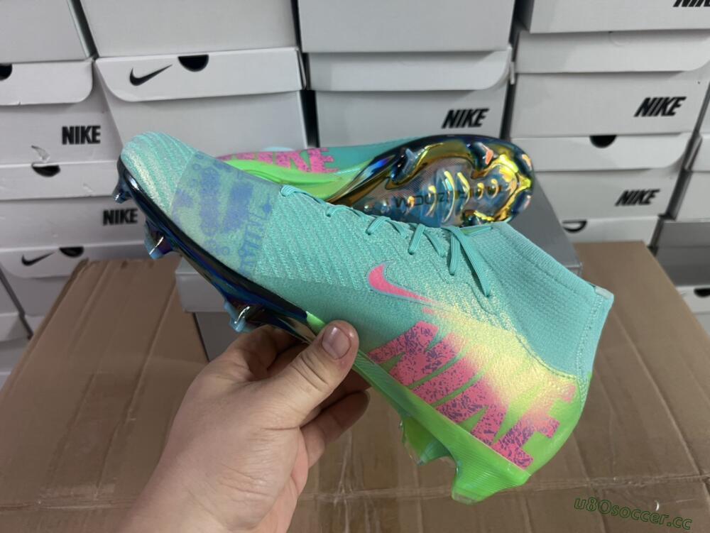 Men's Nike Air Zoom Mercurial Superfly 10 Elite FG Firm Ground High-Tops Football Boots - Jade/Pink/Yellow