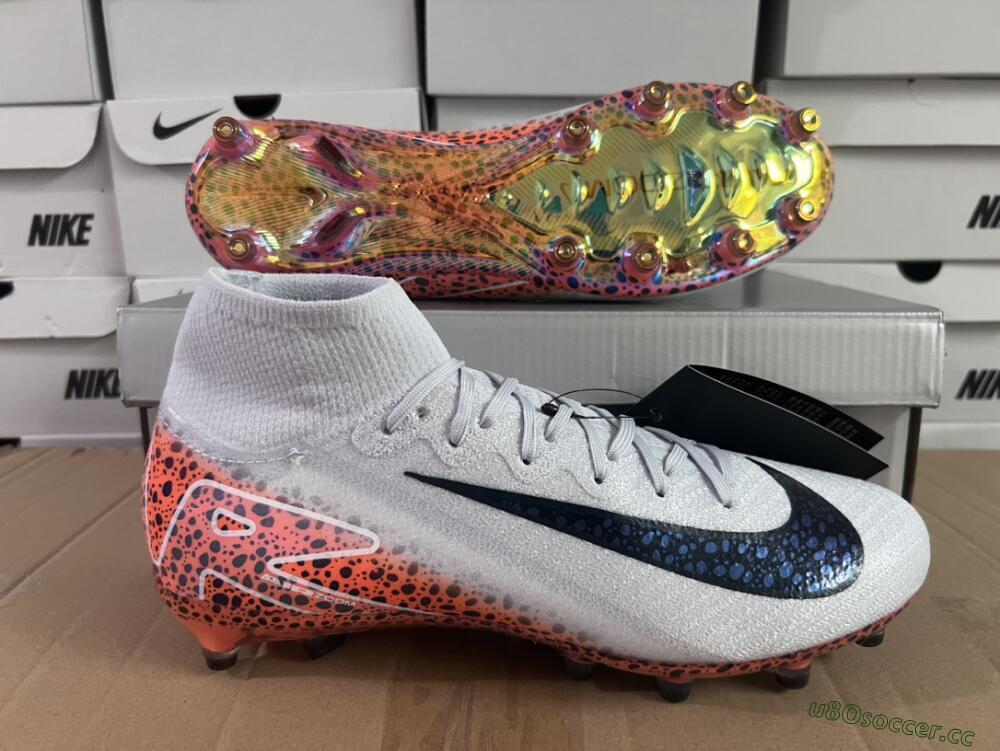 Unisex Nike Air Zoom Mercurial Superfly 10 Elite AG Artificial Grass High-Tops Football Boots - Grey/White/Leopard