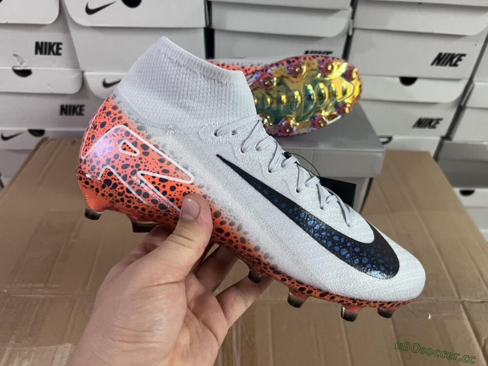 Unisex Nike Air Zoom Mercurial Superfly 10 Elite AG Artificial Grass High-Tops Football Boots - Grey/White/Leopard