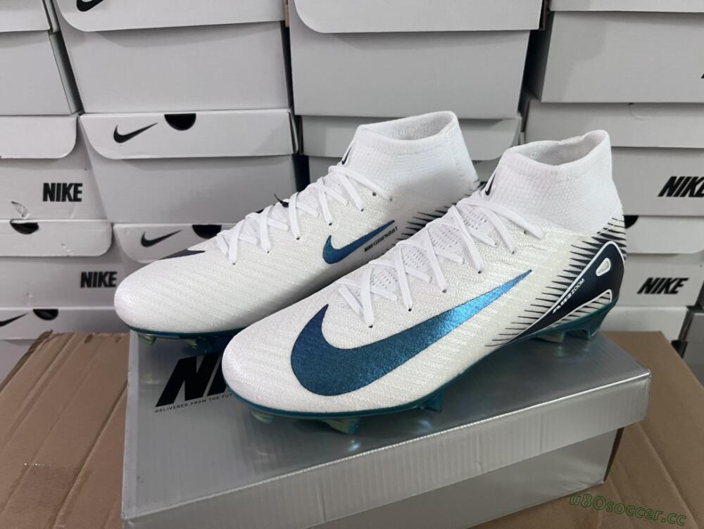 Men's Nike Air Zoom Mercurial Superfly 10 Elite FG Firm Ground High-Tops Football Boots - White/Blue/Gold