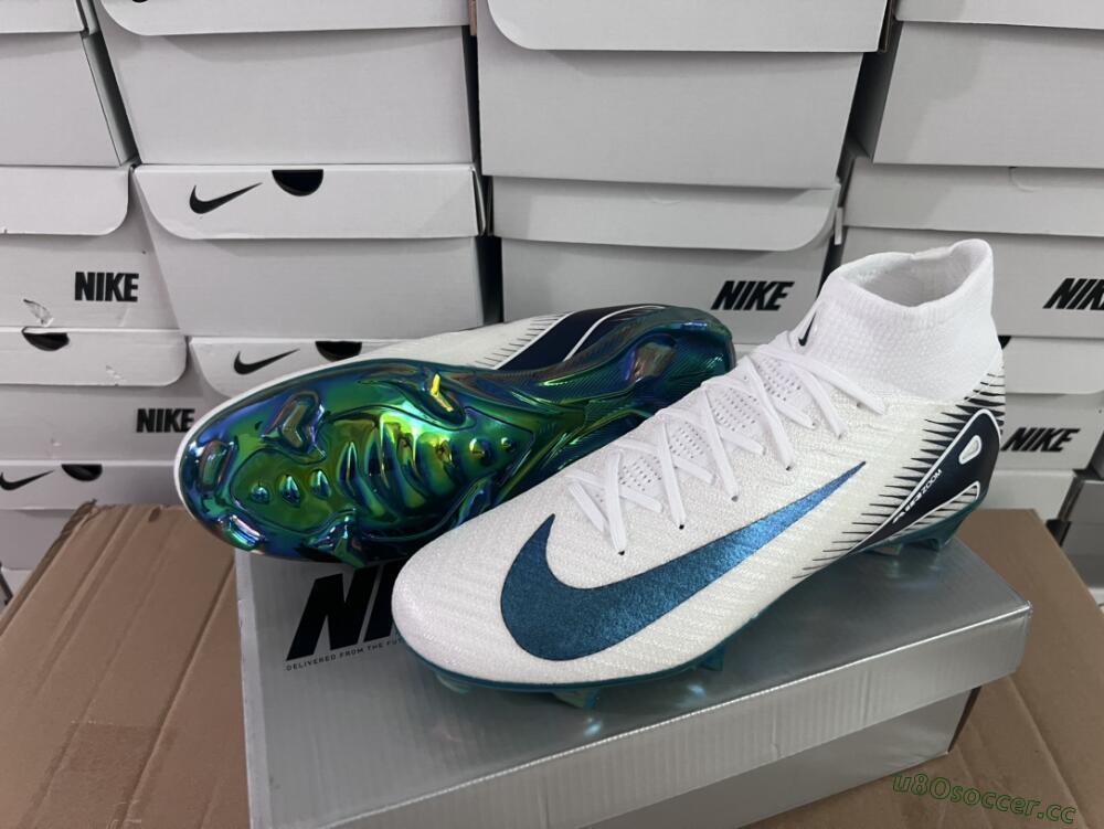 Men's Nike Air Zoom Mercurial Superfly 10 Elite FG Firm Ground High-Tops Football Boots - White/Blue/Gold