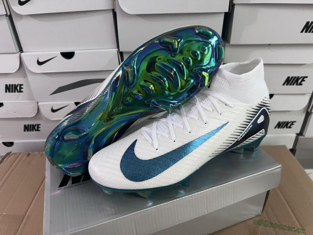 Men's Nike Air Zoom Mercurial Superfly 10 Elite FG Firm Ground High-Tops Football Boots - White/Blue/Gold