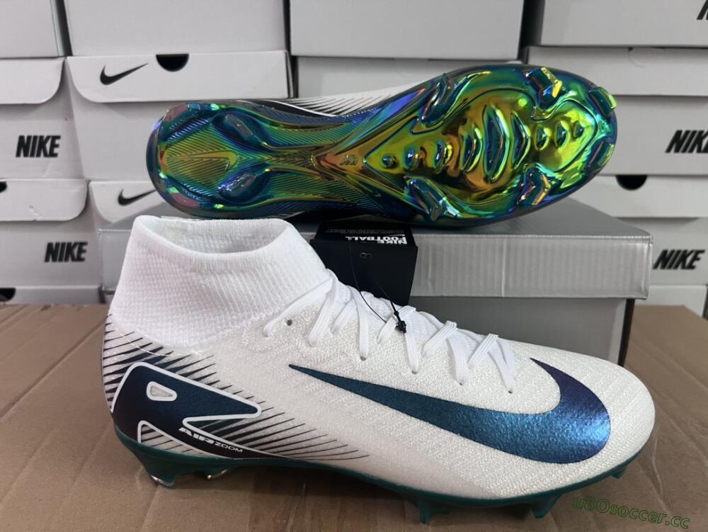 Men's Nike Air Zoom Mercurial Superfly 10 Elite FG Firm Ground High-Tops Football Boots - White/Blue/Gold
