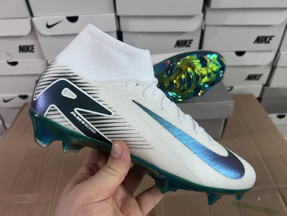 Men's Nike Air Zoom Mercurial Superfly 10 Elite FG Firm Ground High-Tops Football Boots - White/Blue/Gold