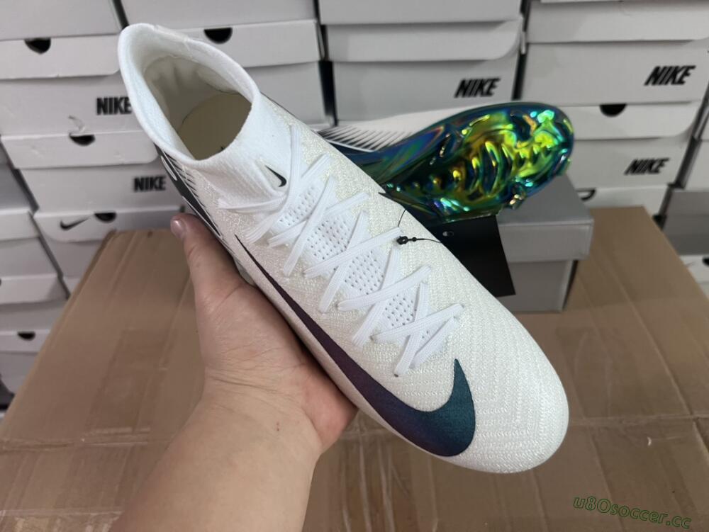 Men's Nike Air Zoom Mercurial Superfly 10 Elite FG Firm Ground High-Tops Football Boots - White/Blue/Gold