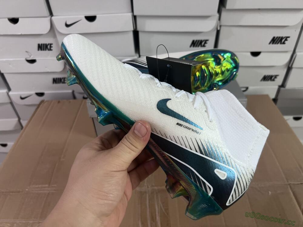 Men's Nike Air Zoom Mercurial Superfly 10 Elite FG Firm Ground High-Tops Football Boots - White/Blue/Gold