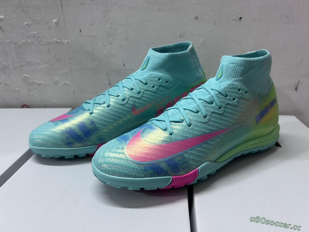 Unisex Nike Air Zoom Mercurial Superfly 10 Elite TF Artificial Turf High-Tops Football Shoes - Jade/Pink/Blue