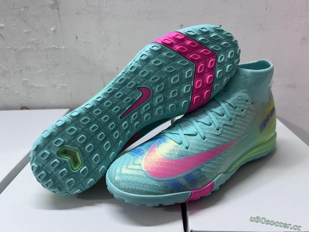 Unisex Nike Air Zoom Mercurial Superfly 10 Elite TF Artificial Turf High-Tops Football Shoes - Jade/Pink/Blue