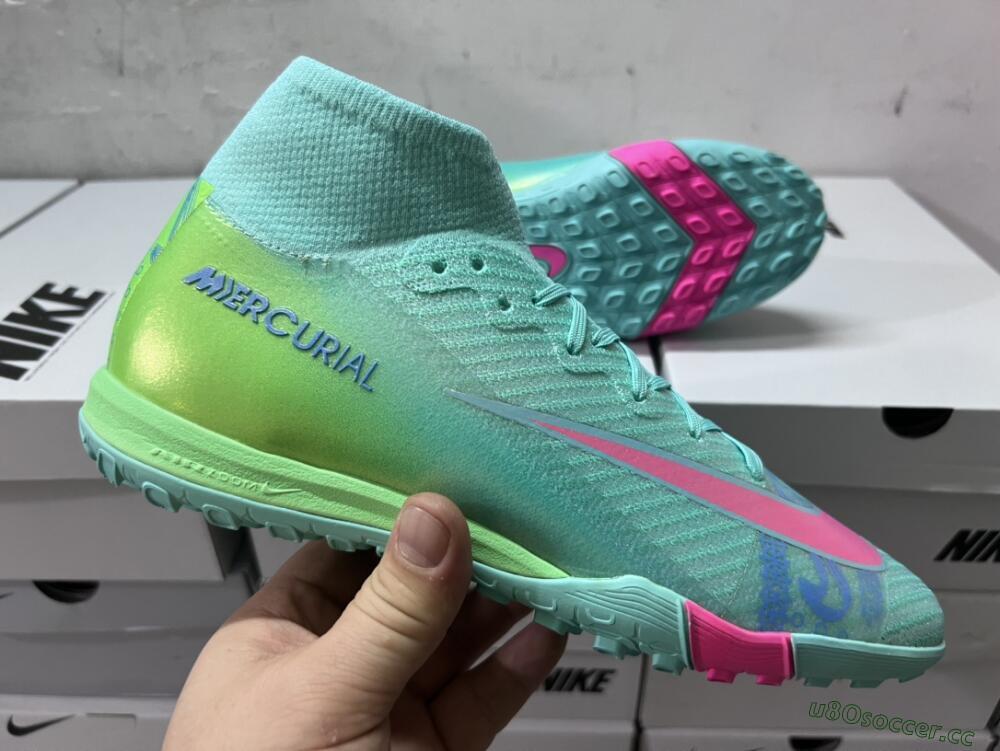 Unisex Nike Air Zoom Mercurial Superfly 10 Elite TF Artificial Turf High-Tops Football Shoes - Jade/Pink/Blue