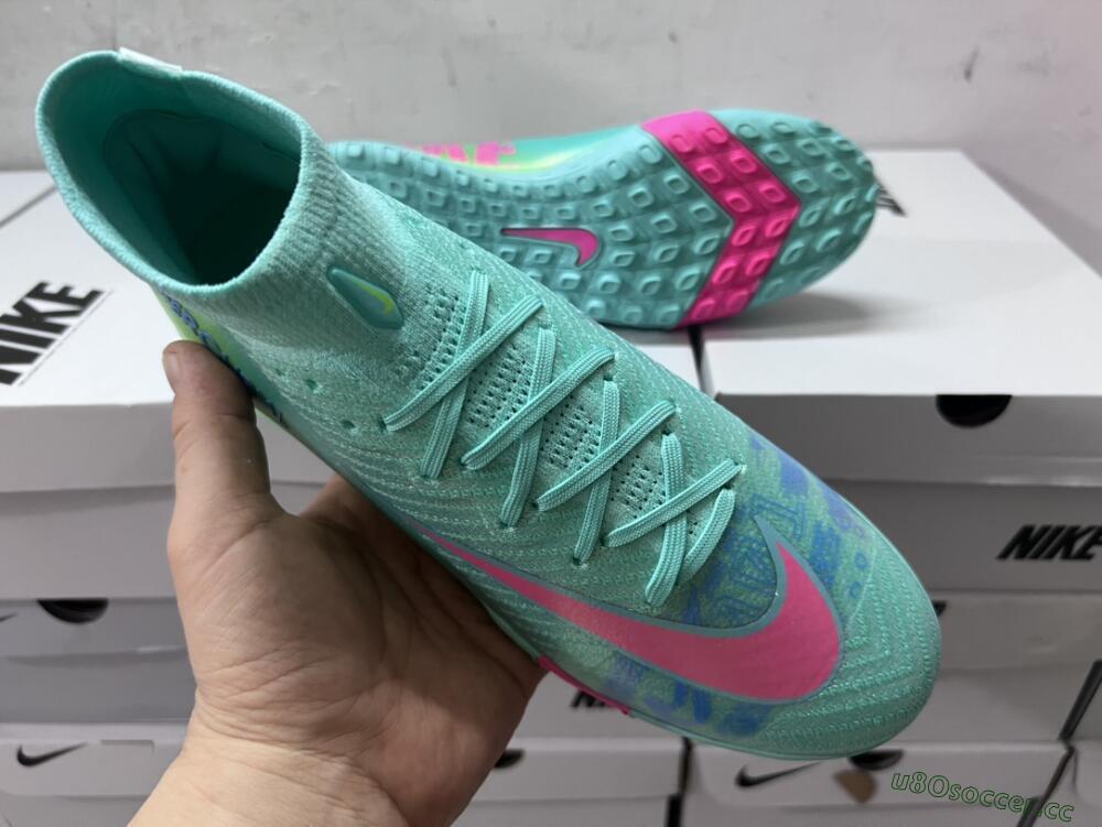 Unisex Nike Air Zoom Mercurial Superfly 10 Elite TF Artificial Turf High-Tops Football Shoes - Jade/Pink/Blue