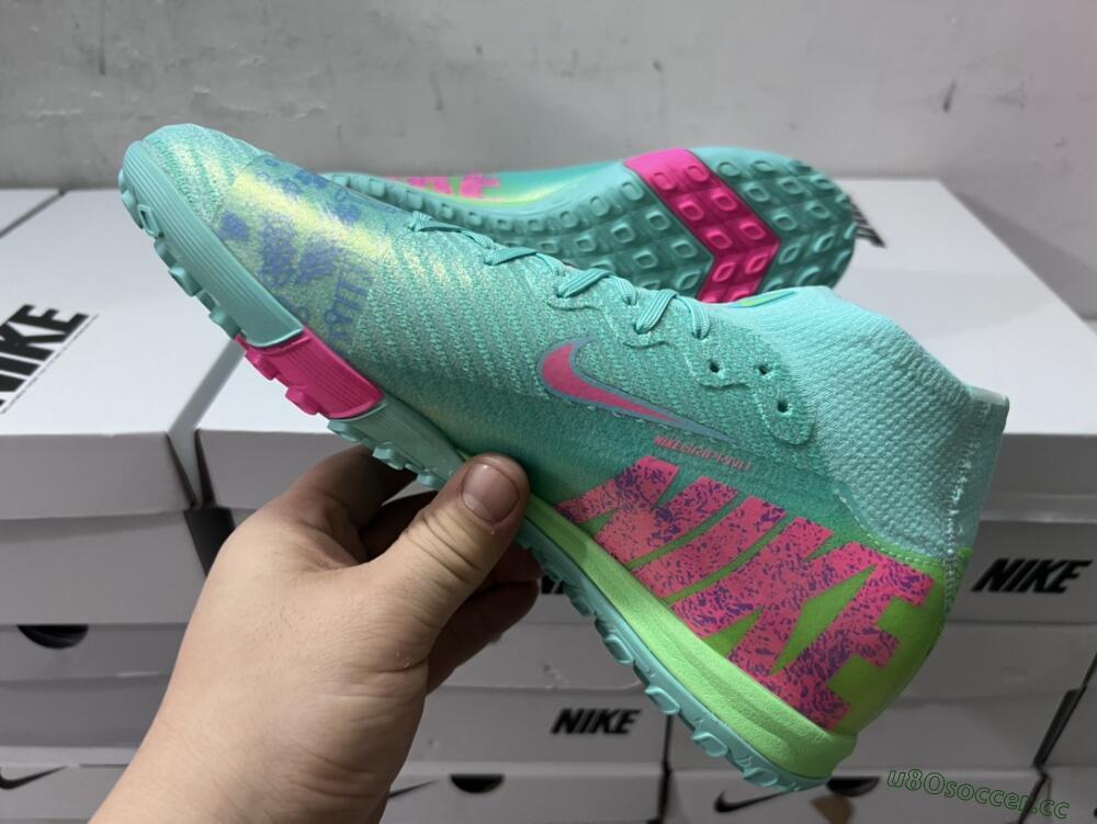 Unisex Nike Air Zoom Mercurial Superfly 10 Elite TF Artificial Turf High-Tops Football Shoes - Jade/Pink/Blue