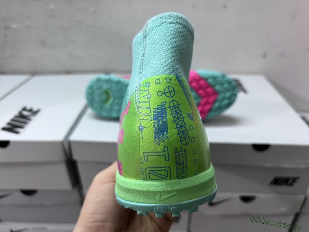 Unisex Nike Air Zoom Mercurial Superfly 10 Elite TF Artificial Turf High-Tops Football Shoes - Jade/Pink/Blue