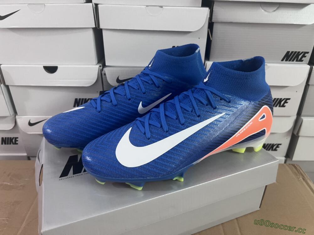 Unisex Nike Air Zoom Mercurial Superfly 10 Elite FG Firm Ground High-Tops Football Boots - Blue/White/Orange