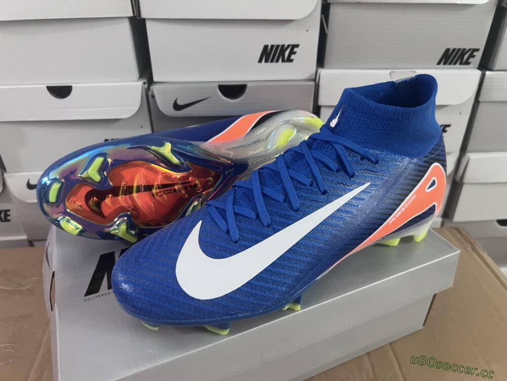 Unisex Nike Air Zoom Mercurial Superfly 10 Elite FG Firm Ground High-Tops Football Boots - Blue/White/Orange