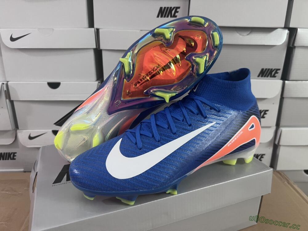 Unisex Nike Air Zoom Mercurial Superfly 10 Elite FG Firm Ground High-Tops Football Boots - Blue/White/Orange