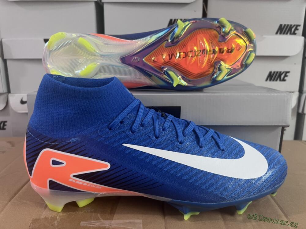 Unisex Nike Air Zoom Mercurial Superfly 10 Elite FG Firm Ground High-Tops Football Boots - Blue/White/Orange
