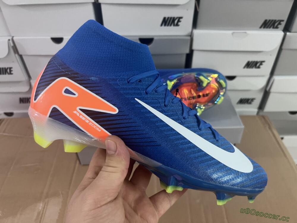 Unisex Nike Air Zoom Mercurial Superfly 10 Elite FG Firm Ground High-Tops Football Boots - Blue/White/Orange