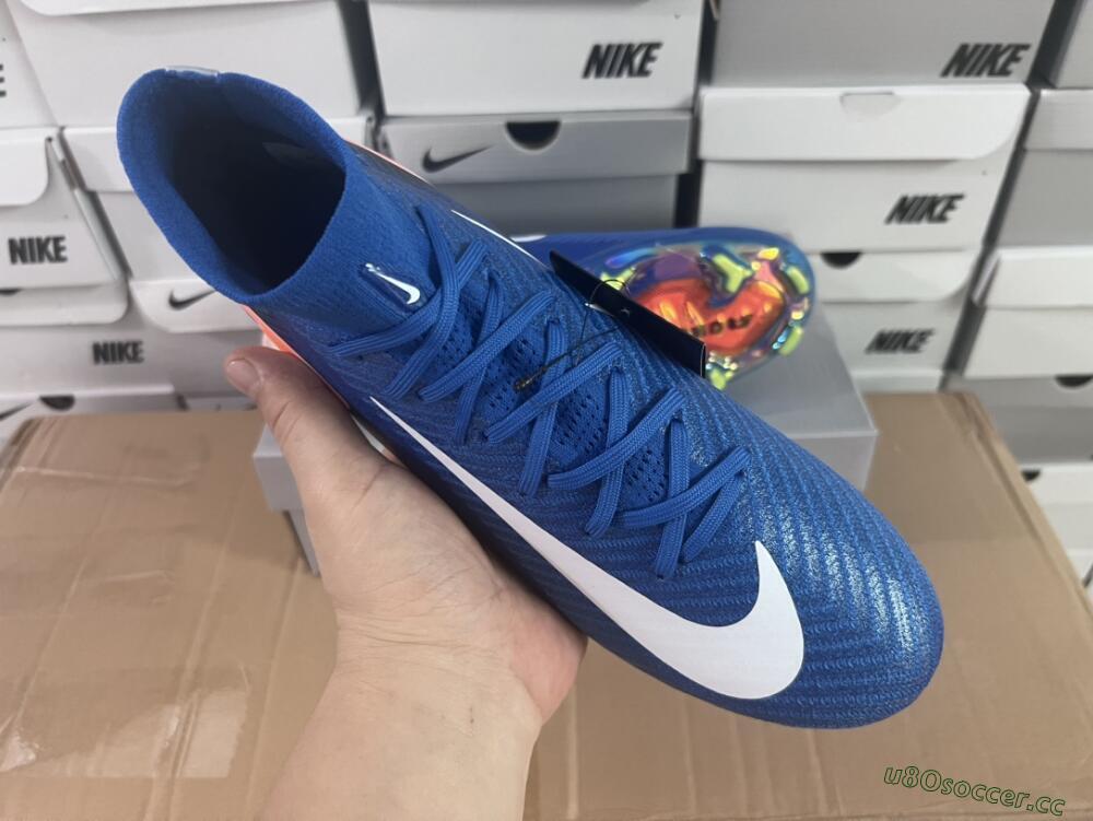 Unisex Nike Air Zoom Mercurial Superfly 10 Elite FG Firm Ground High-Tops Football Boots - Blue/White/Orange