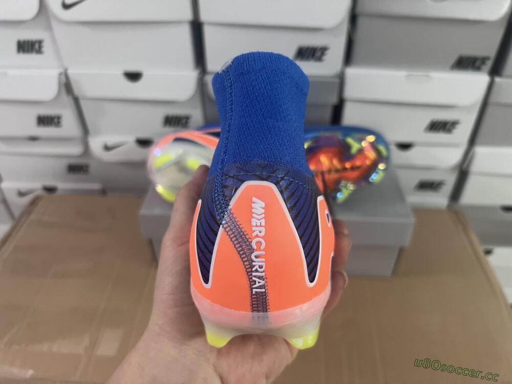 Unisex Nike Air Zoom Mercurial Superfly 10 Elite FG Firm Ground High-Tops Football Boots - Blue/White/Orange