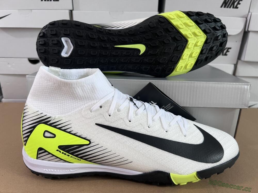 Unisex Nike Air Zoom Mercurial Superfly 10 Elite TF Artificial Turf High-Tops Football Shoes - White/Black/Yellow