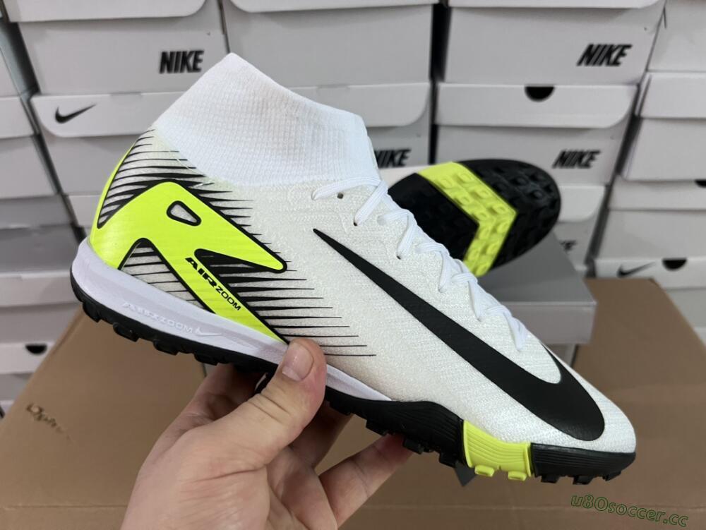 Unisex Nike Air Zoom Mercurial Superfly 10 Elite TF Artificial Turf High-Tops Football Shoes - White/Black/Yellow