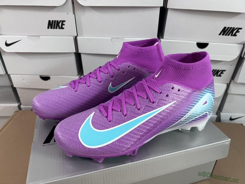 Men's Nike Air Zoom Mercurial Superfly 10 Elite FG Firm Ground High-Tops Football Boots - Purple/Green