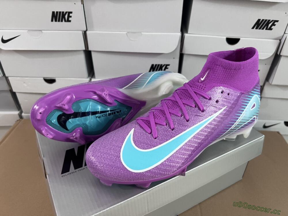 Men's Nike Air Zoom Mercurial Superfly 10 Elite FG Firm Ground High-Tops Football Boots - Purple/Green
