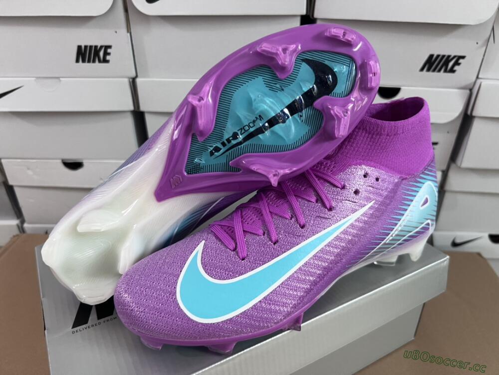Men's Nike Air Zoom Mercurial Superfly 10 Elite FG Firm Ground High-Tops Football Boots - Purple/Green