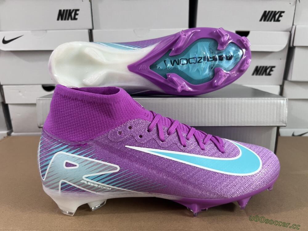 Men's Nike Air Zoom Mercurial Superfly 10 Elite FG Firm Ground High-Tops Football Boots - Purple/Green