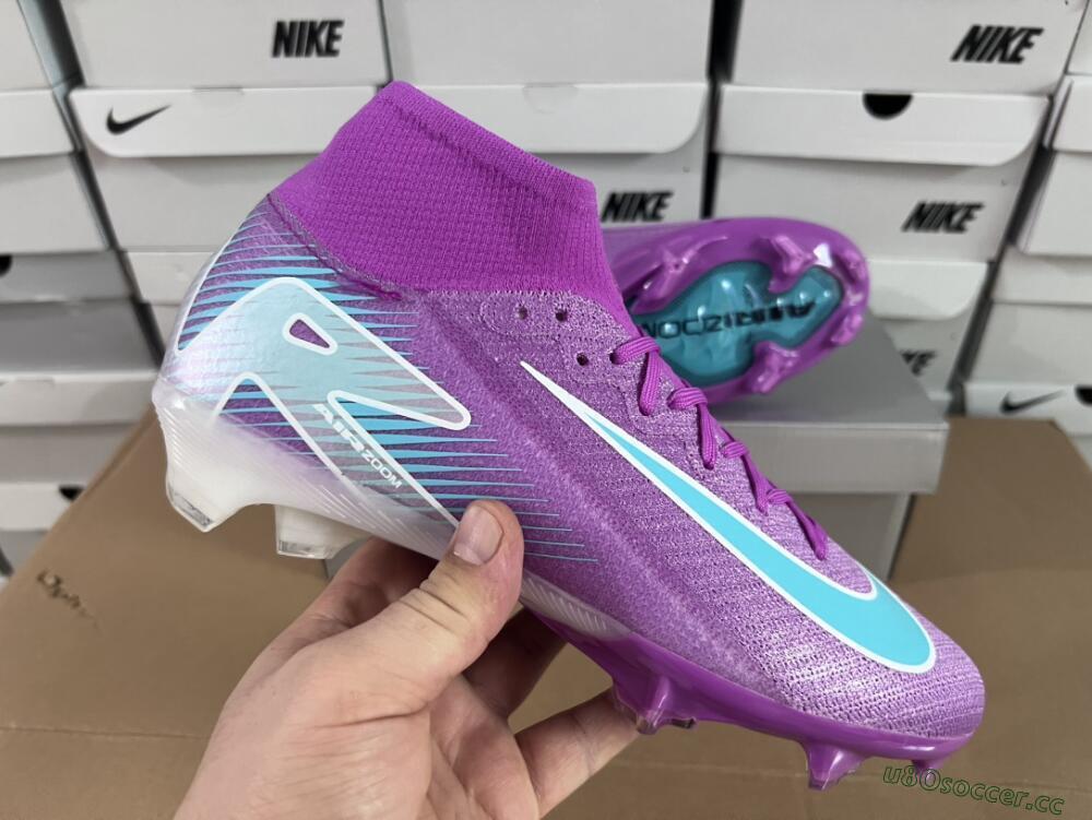 Men's Nike Air Zoom Mercurial Superfly 10 Elite FG Firm Ground High-Tops Football Boots - Purple/Green