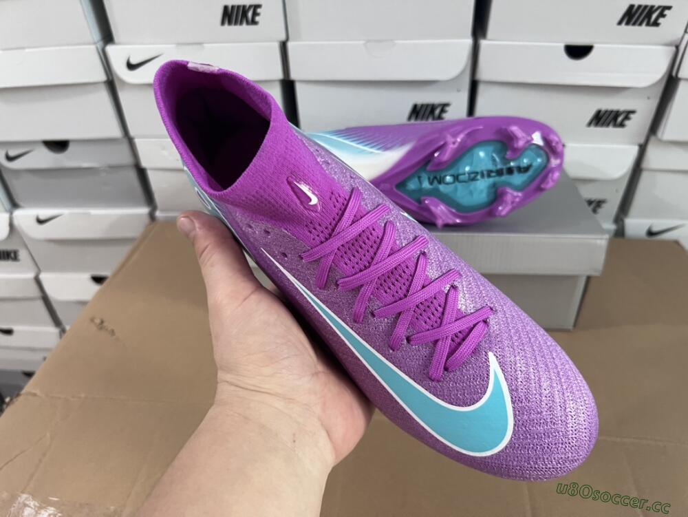 Men's Nike Air Zoom Mercurial Superfly 10 Elite FG Firm Ground High-Tops Football Boots - Purple/Green