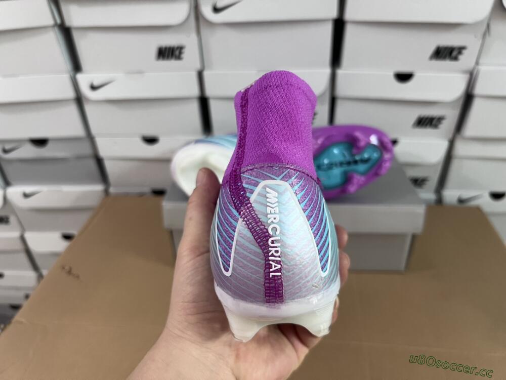 Men's Nike Air Zoom Mercurial Superfly 10 Elite FG Firm Ground High-Tops Football Boots - Purple/Green
