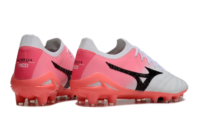 Unisex Mizuno Morelia Neo 3 FG Firm Ground Low-Tops Football Boots - White/Black/Pink
