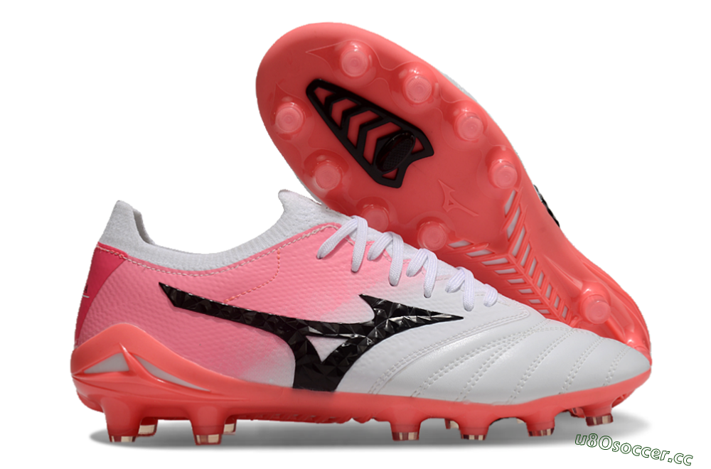 Unisex Mizuno Morelia Neo 3 FG Firm Ground Low-Tops Football Boots - White/Black/Pink 2