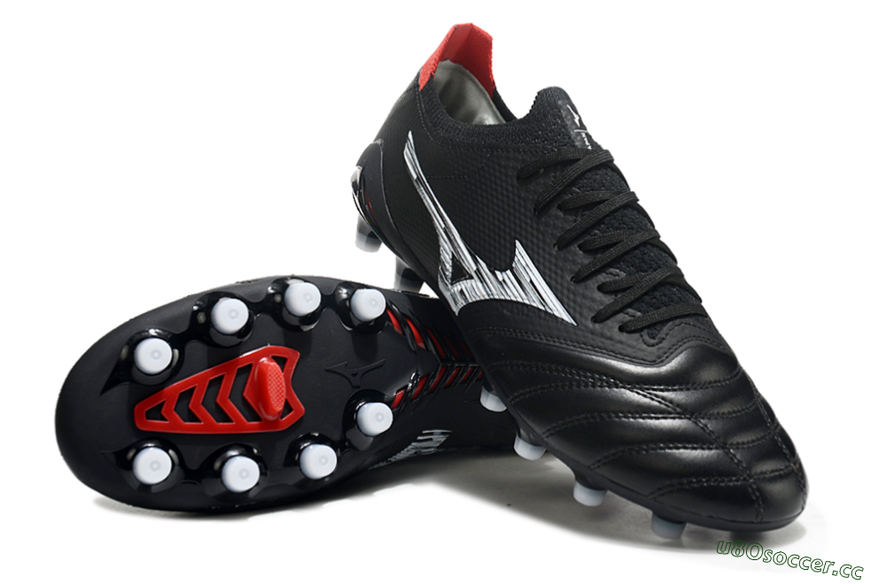 Men's Mizuno Morelia Neo 3 FG Firm Ground Low-Tops Football Boots - Black/White/Red 4