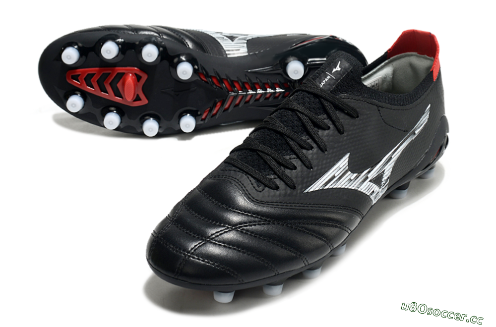 Men's Mizuno Morelia Neo 3 FG Firm Ground Low-Tops Football Boots - Black/White/Red 3
