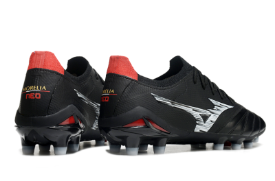 Men's Mizuno Morelia Neo 3 FG Firm Ground Low-Tops Football Boots - Black/White/Red