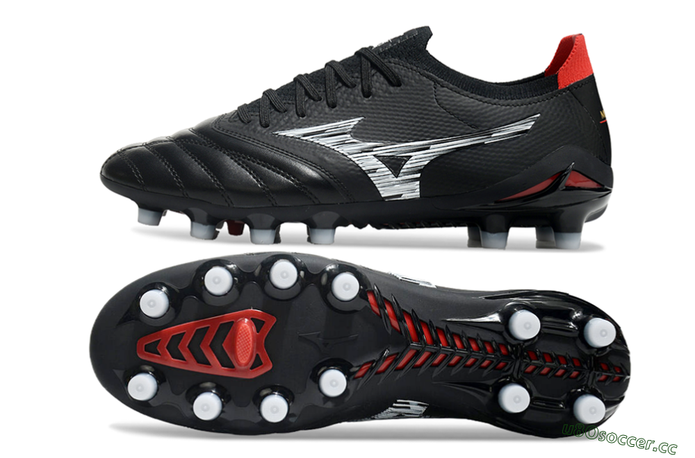 Men's Mizuno Morelia Neo 3 FG Firm Ground Low-Tops Football Boots - Black/White/Red 1