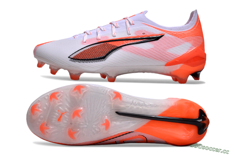 Men's Puma Ultra Ultimate FG Firm Ground Low-Tops Football Boots - White/Black/Red 1