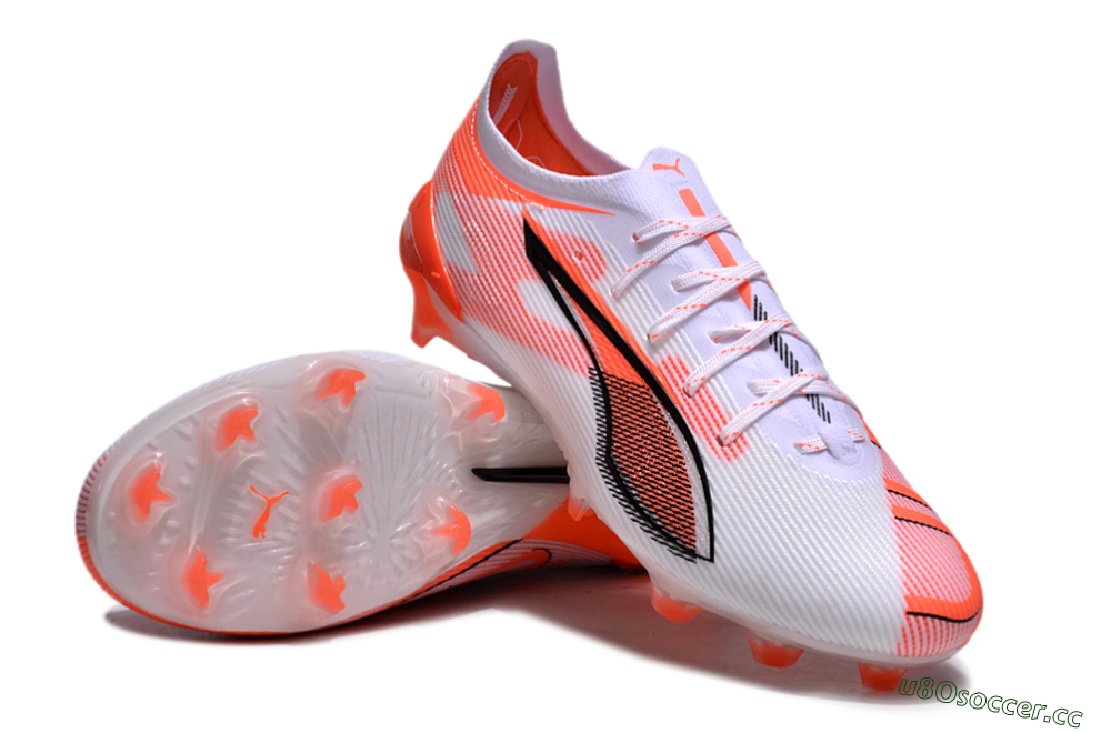 Men's Puma Ultra Ultimate FG Firm Ground Low-Tops Football Boots - White/Black/Red 3