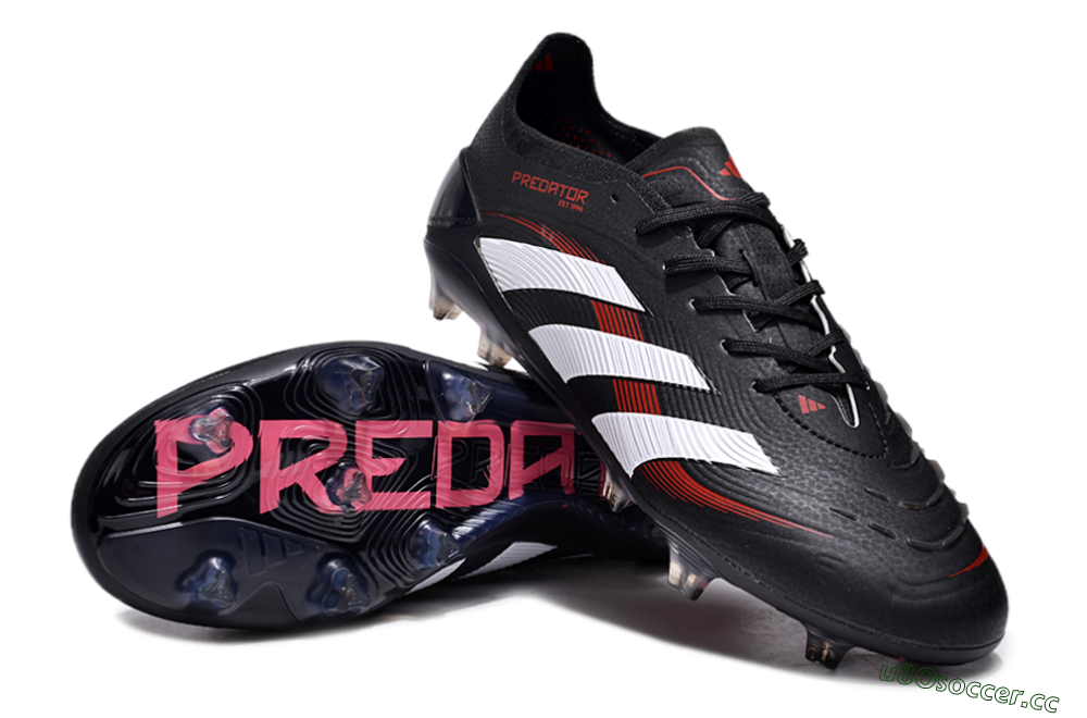 Unisex Adidas Predator Elite 24 FG Firm Ground Low-Tops Football Boots - Black/White/Red 3