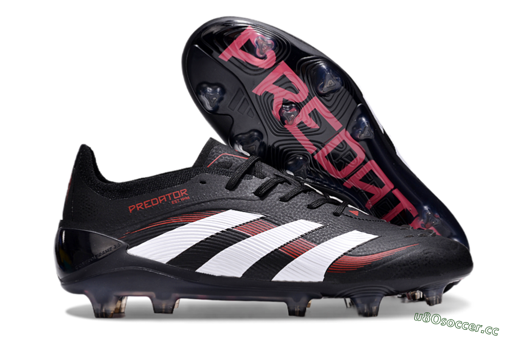 Unisex Adidas Predator Elite 24 FG Firm Ground Low-Tops Football Boots - Black/White/Red 2