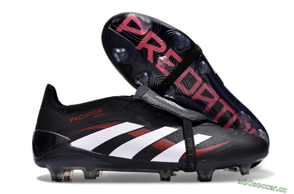 Unisex Adidas Predator Elite Foldover Tongue FG Firm Ground Low-Tops Football Boots - Black/White/Red 2