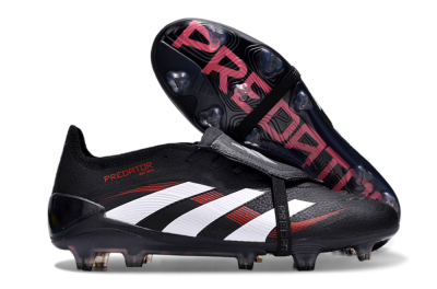 Unisex Adidas Predator Elite Foldover Tongue FG Firm Ground Low-Tops Football Boots - Black/White/Red