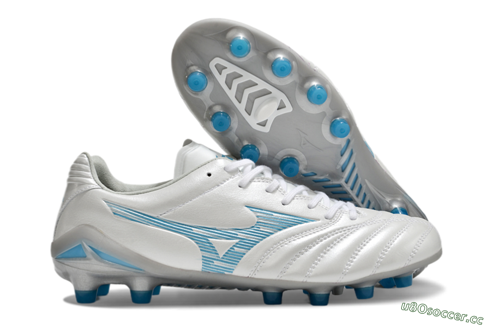 Men's Mizuno Morelia Neo 4 FG Firm Ground Low-Tops Football Boots - White/Blue/Silver 2