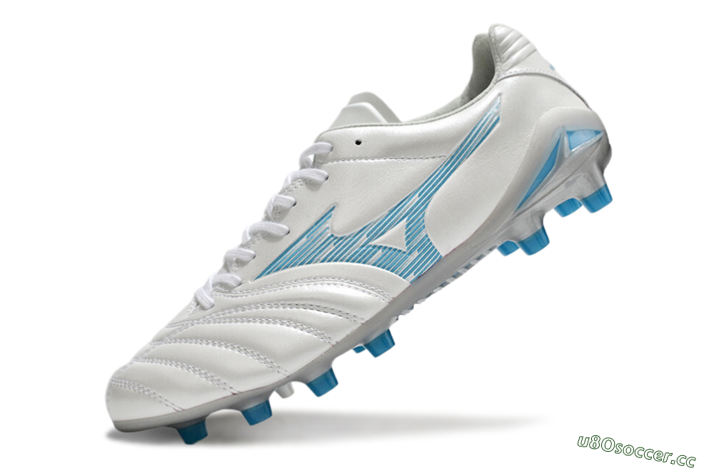 Men's Mizuno Morelia Neo 4 FG Firm Ground Low-Tops Football Boots - White/Blue/Silver 5