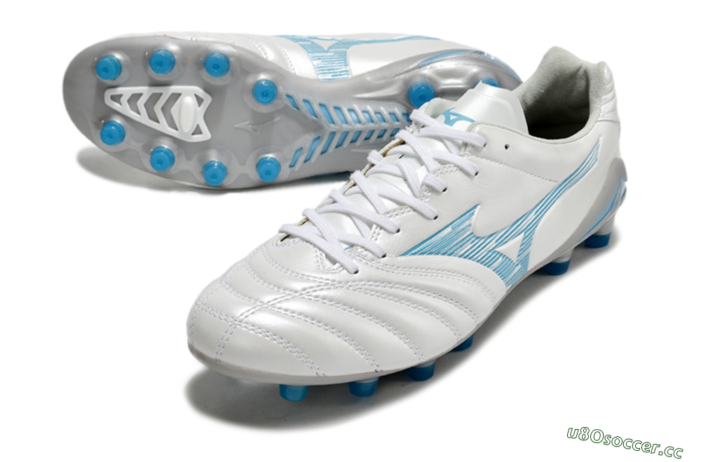 Men's Mizuno Morelia Neo 4 FG Firm Ground Low-Tops Football Boots - White/Blue/Silver 3